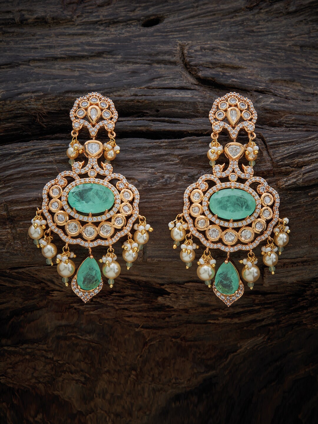 

Kushal's Fashion Jewellery Rose Gold-Plated Kundan Contemporary Drop Earrings, Sea green