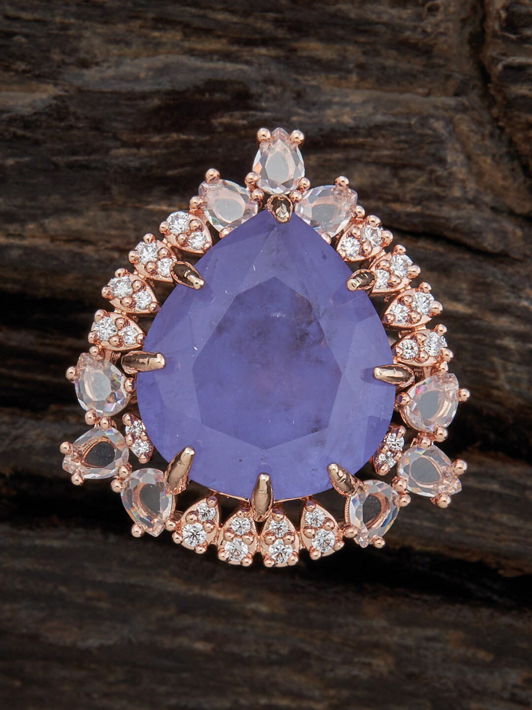 

Kushal's Fashion Jewellery Rose Gold-Plated CZ Studded Adjustable Finger Ring, Lavender