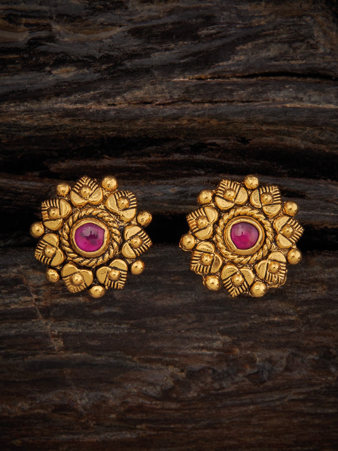 

Kushal's Fashion Jewellery Gold-Plated 92.5 Pure Silver Contemporary Studs Earrings, Red