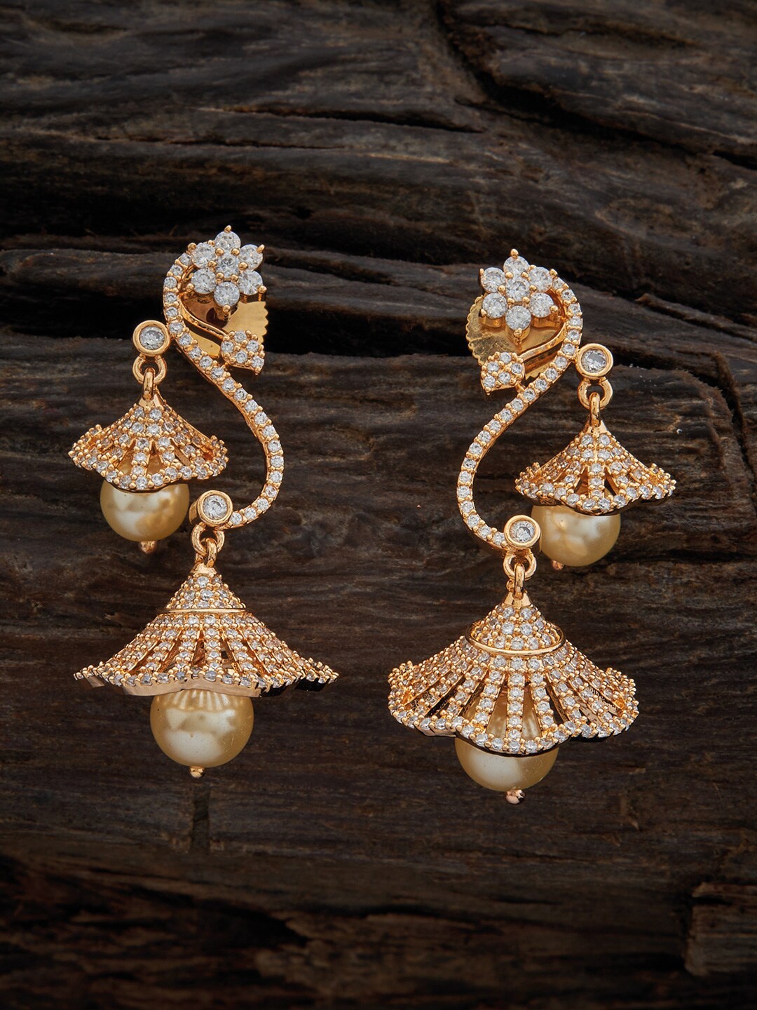 

Kushal's Fashion Jewellery Gold-Plated Contemporary Jhumkas, White