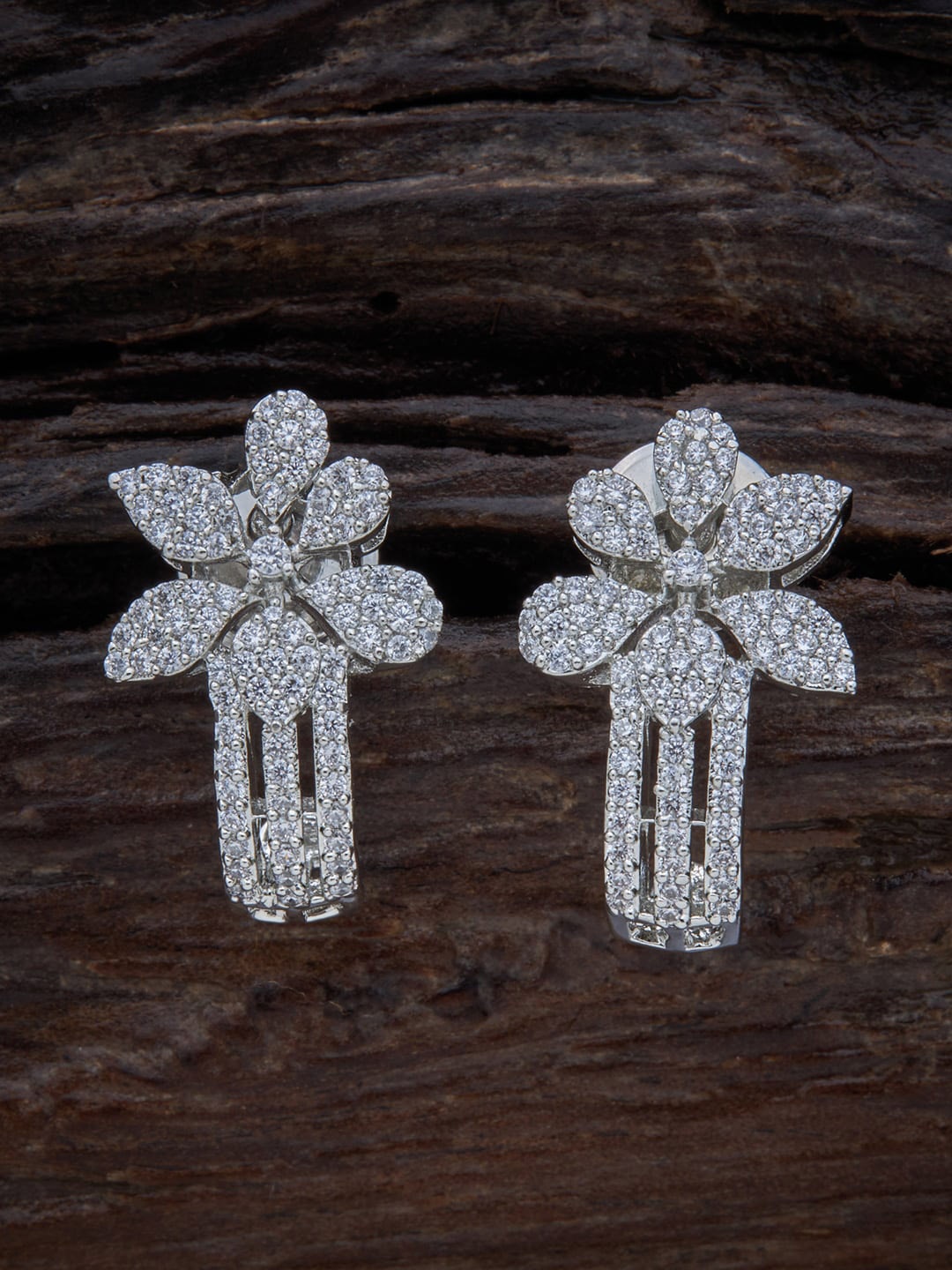

Kushal's Fashion Jewellery Rhodium-Plated Cubic Zirconia Contemporary Half Hoop Earrings, White