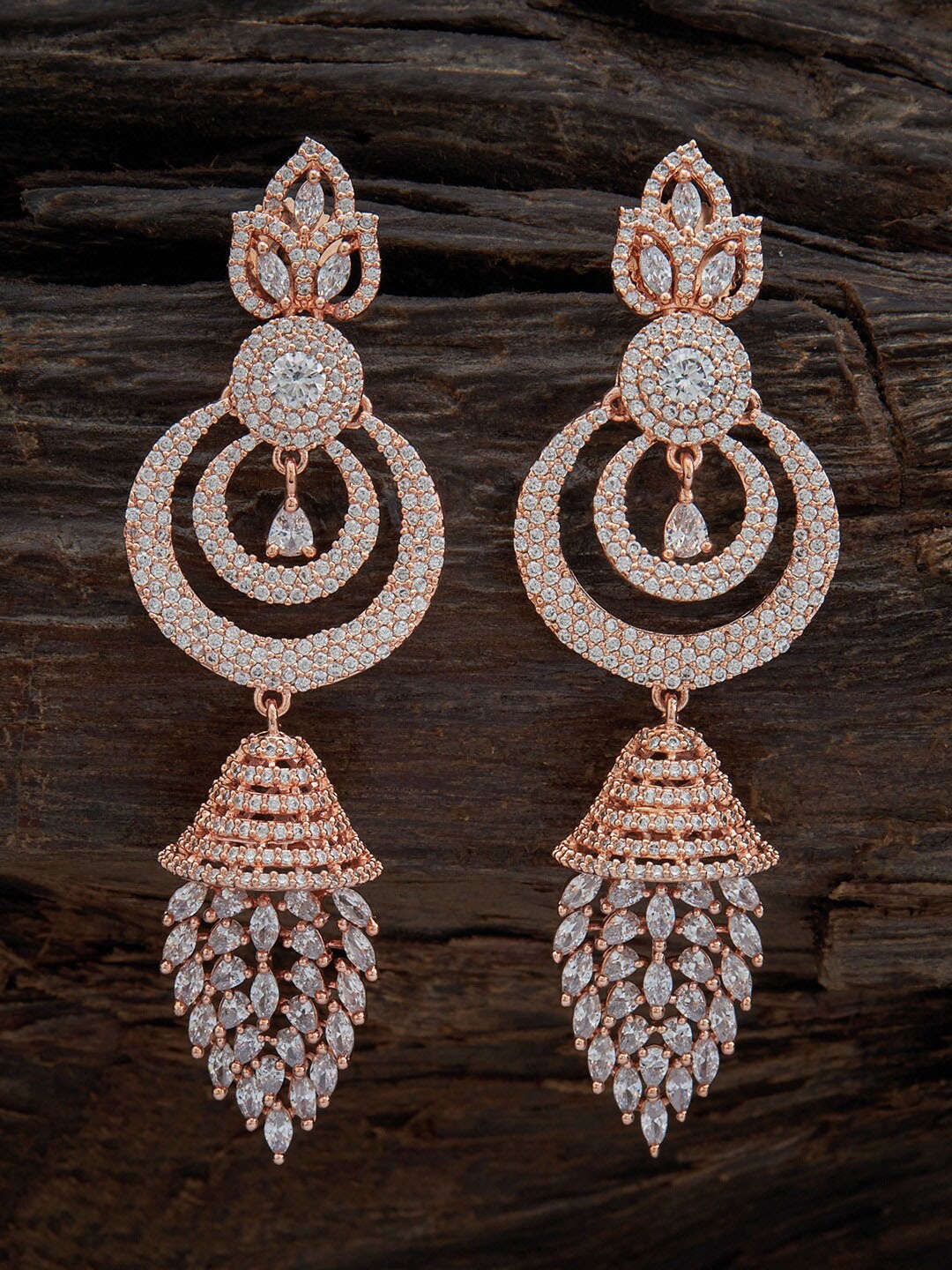 

Kushal's Fashion Jewellery Rose Gold-Plated Cubic Zirconia Contemporary Drop Earrings, White