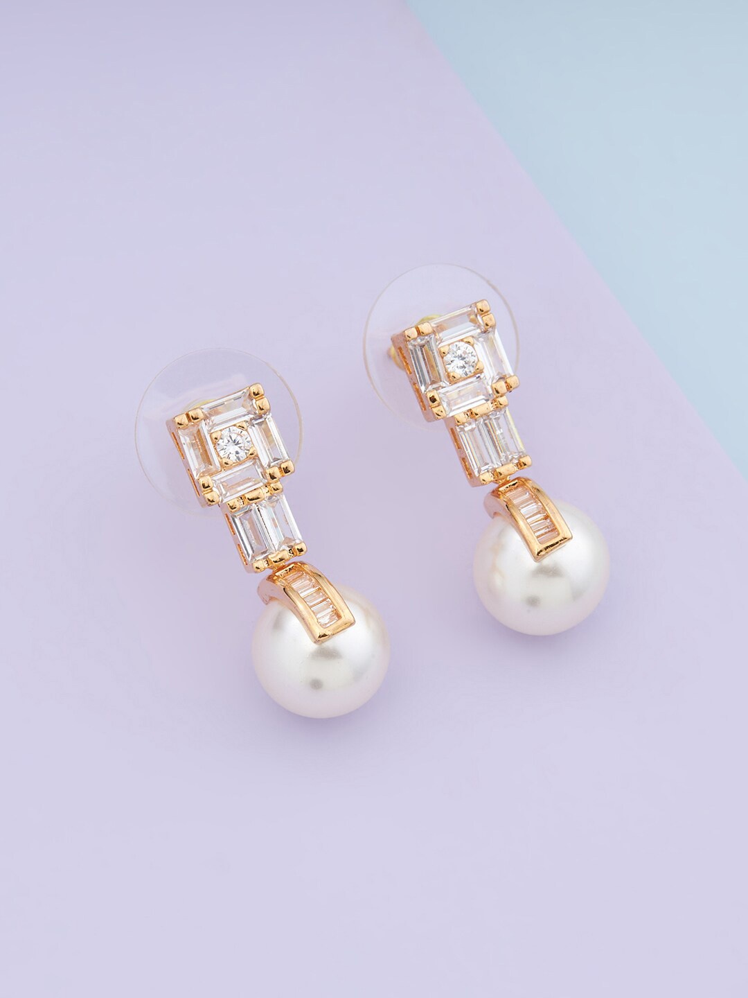 

Kushal's Fashion Jewellery Gold-Plated Contemporary Drop Earrings, White