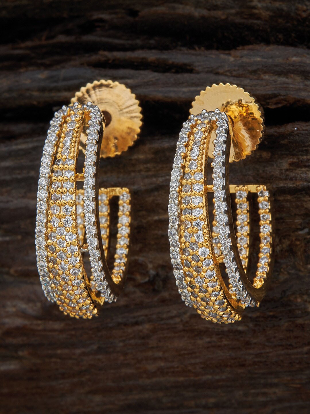 

Kushal's Fashion Jewellery Gold Plated Contemporary Stone Studded Half Hoop Earrings