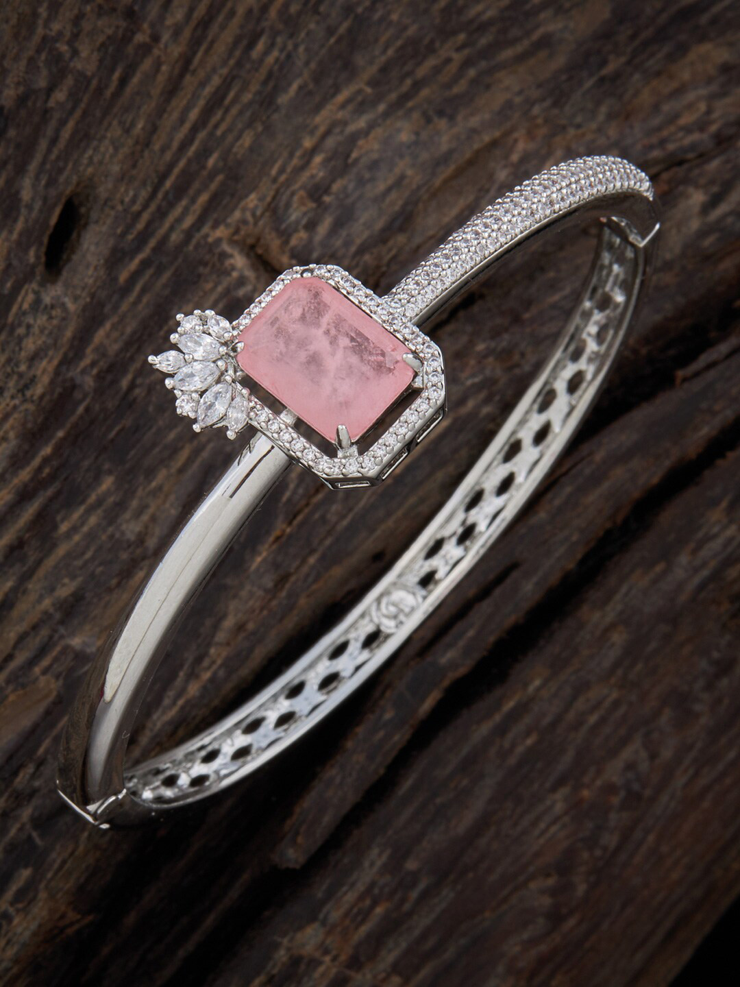 

Kushal's Fashion Jewellery Women Cubic Zirconia Rhodium-Plated Bangle-Style Bracelet, Silver