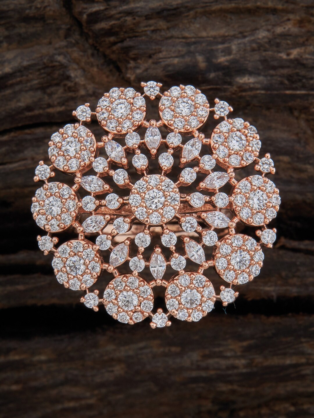 

Kushal's Fashion Jewellery Rose Gold-Plated & CZ-Studded Adjustable Finger Ring