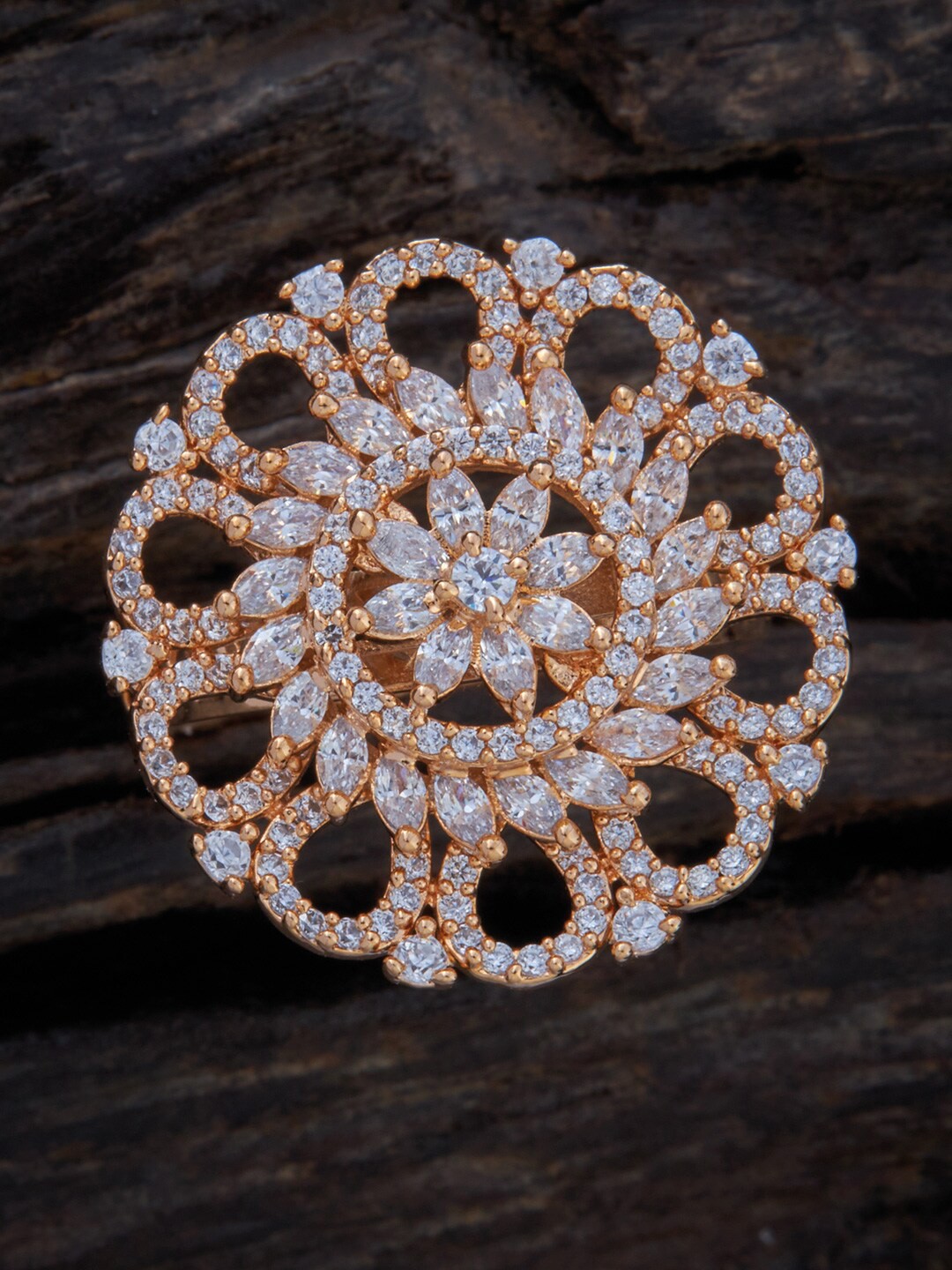

Kushal's Fashion Jewellery Gold Plated Cubic Zirconia Stone-Studded Adjustable Finger Ring