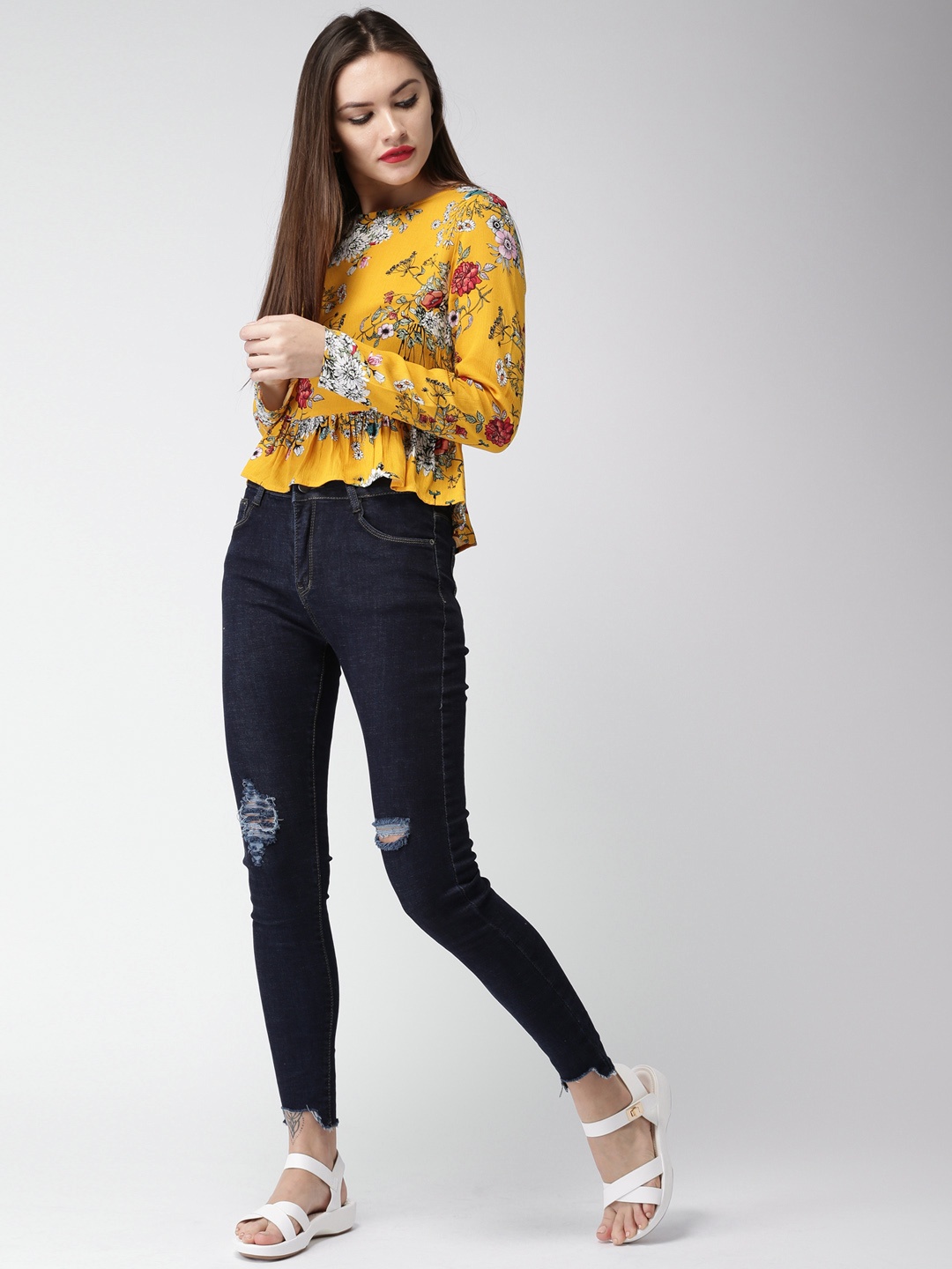 

Mast & Harbour Women Yellow Printed Peplum Top