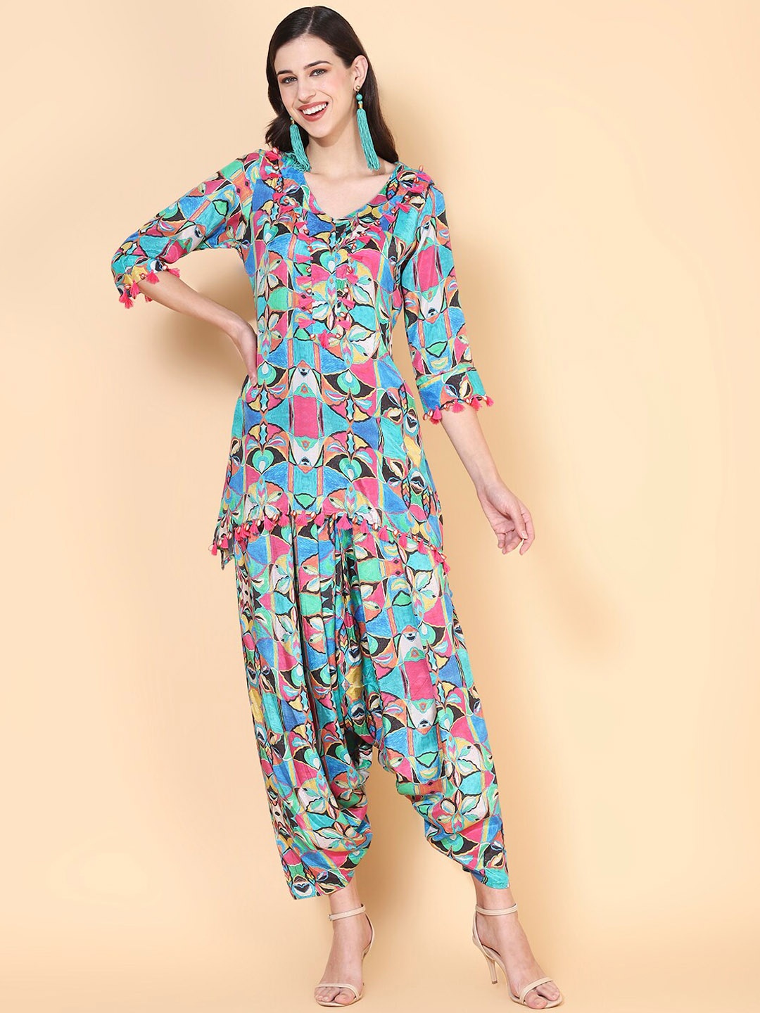 

Envy Me by FASHOR Women Printed V-neck Top & Trousers Co-Ords, Blue