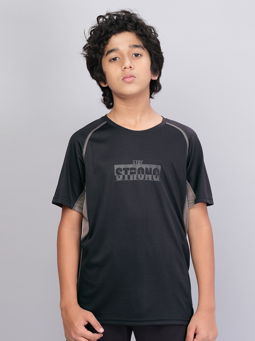 

Technosport Boys Typography Printed Antimicrobial T-shirt, Black
