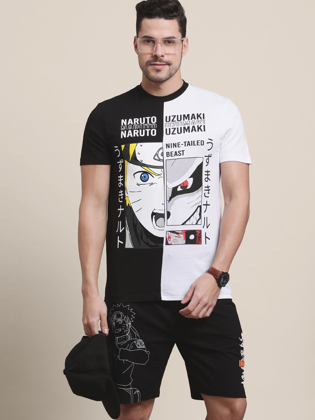

Free Authority Naruto Uzumaki Printed Cotton T-shirt with Shorts, White