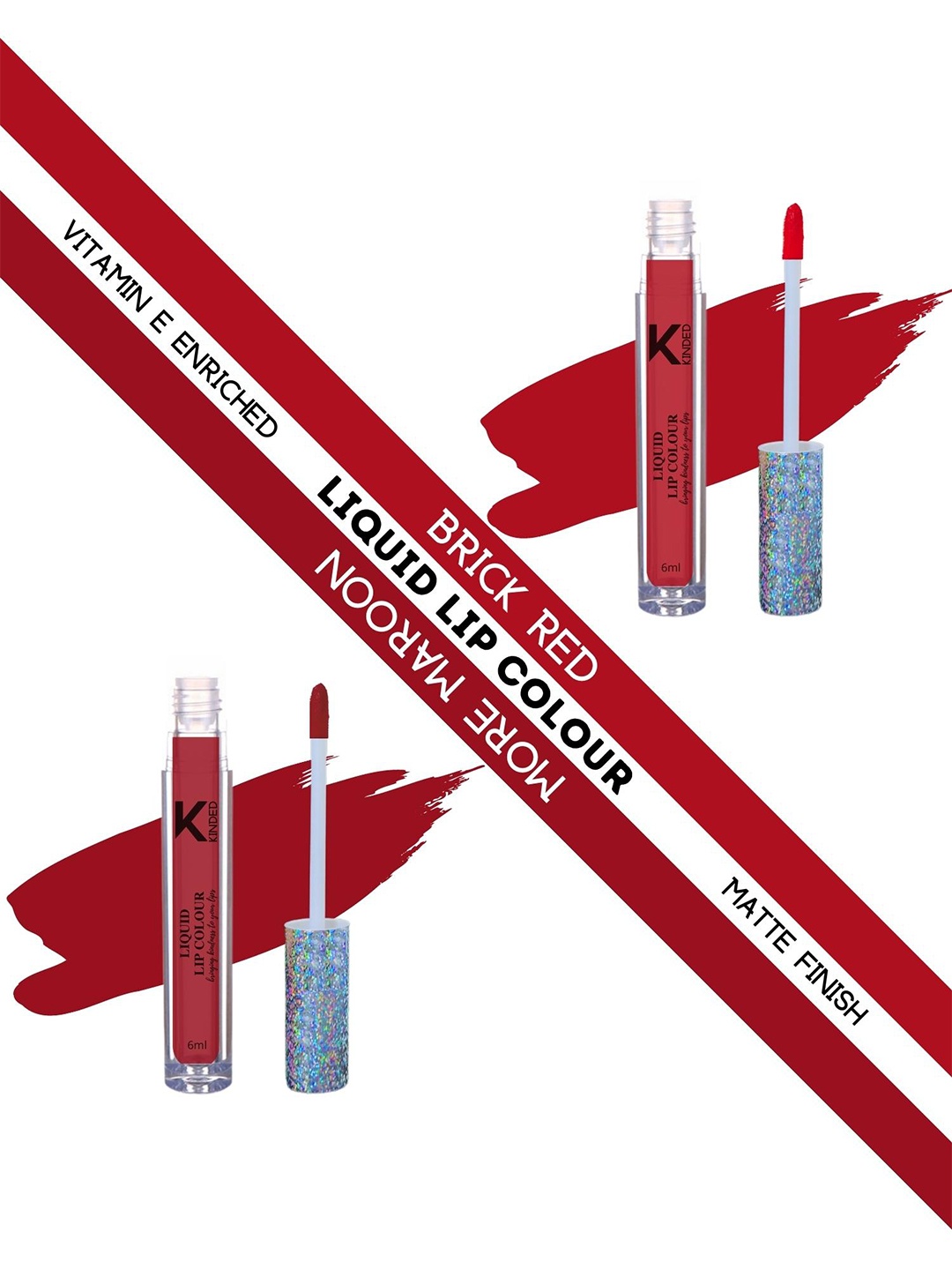 

KINDED Set of 2 Vitamin E Matte Liquid Lip Colour 6 ml Each - Brick Red & More Maroon