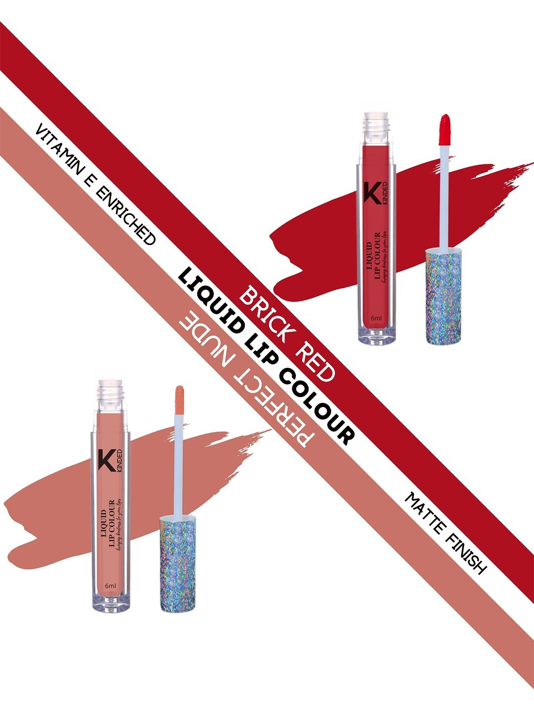 

KINDED Set of 2 Vitamin E Liquid Lipstick 6ml Each - Brick Red 04 & Perfect Nude 10