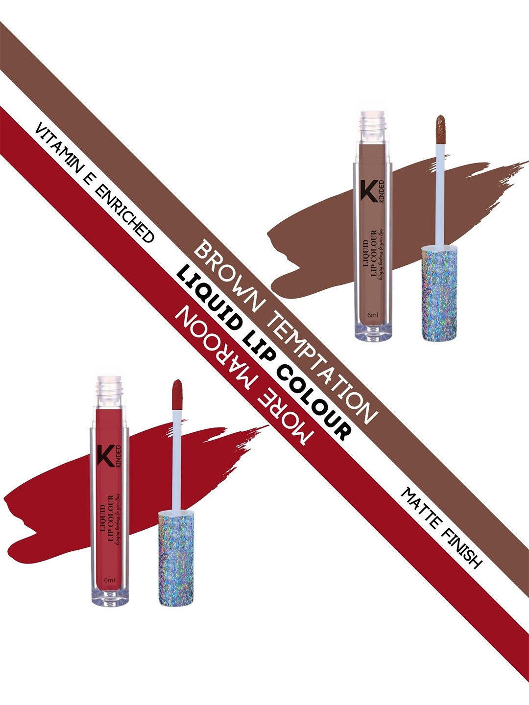 

KINDED Set of 2 Vitamin E Matte Liquid Lip Colour 6ml each- Brown Temptation & More Maroon
