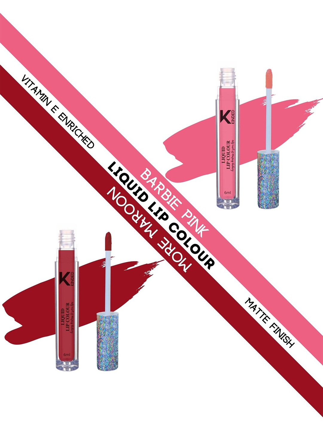 

KINDED Set of 2 Vitamin E Matte Liquid Lip Colour 6 ml each - Barbie Pink & More Maroon