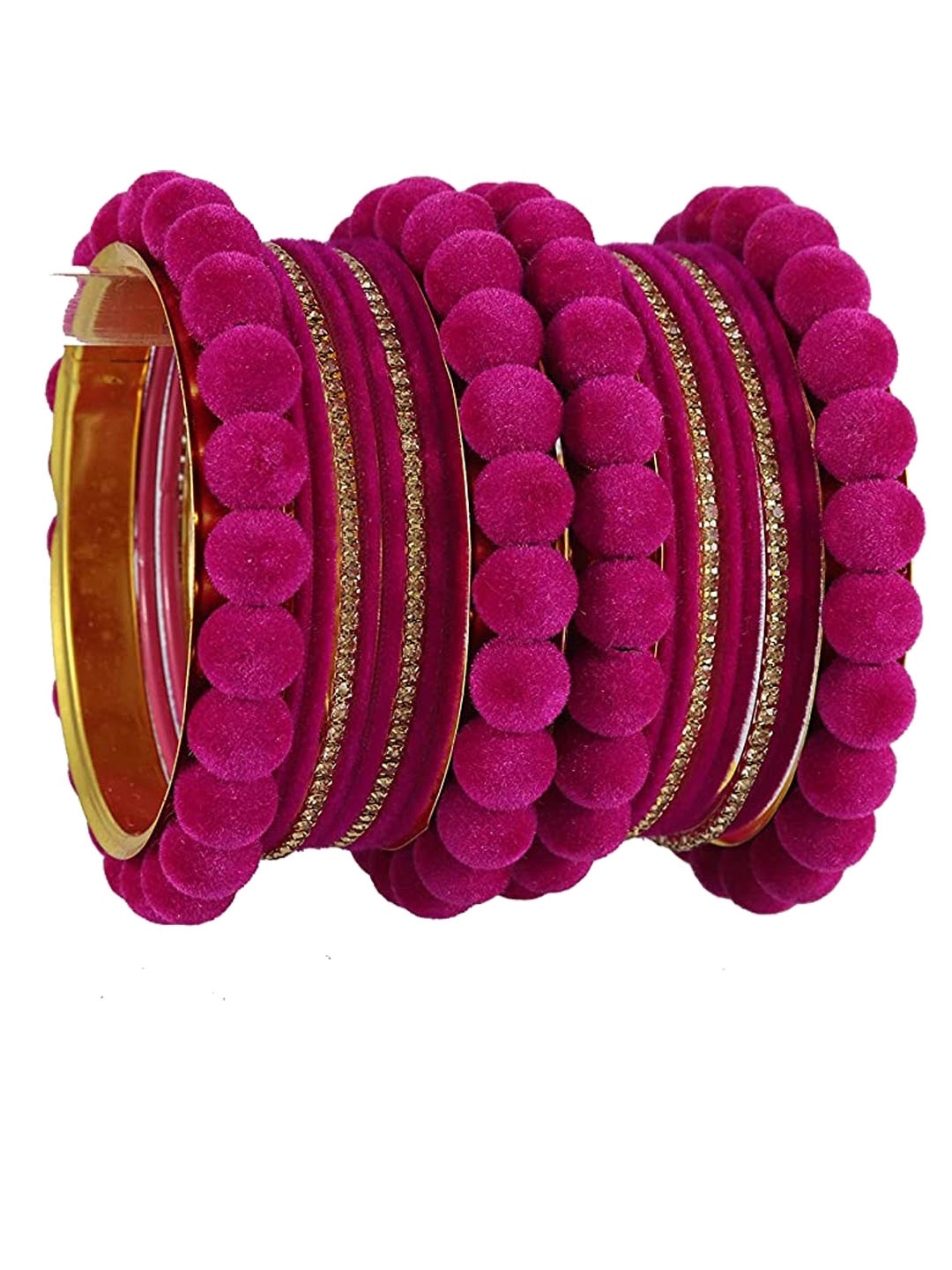 

NMII Pack Of 20 Gold Plated Crystal Studded Velvet Bangles, Magenta