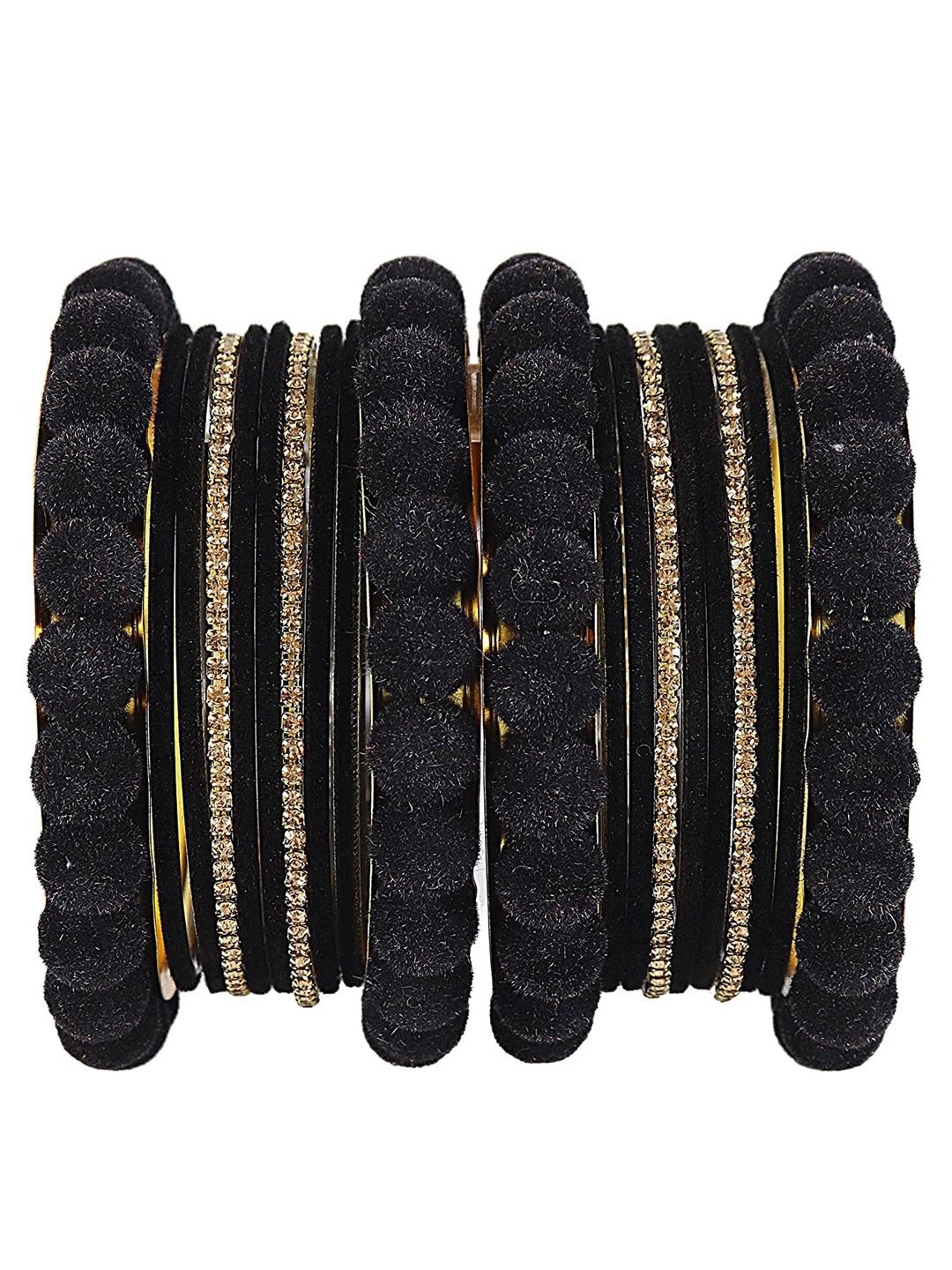 

NMII Set of 20 Zircon Studded & Beaded Velvet Bangles, Black