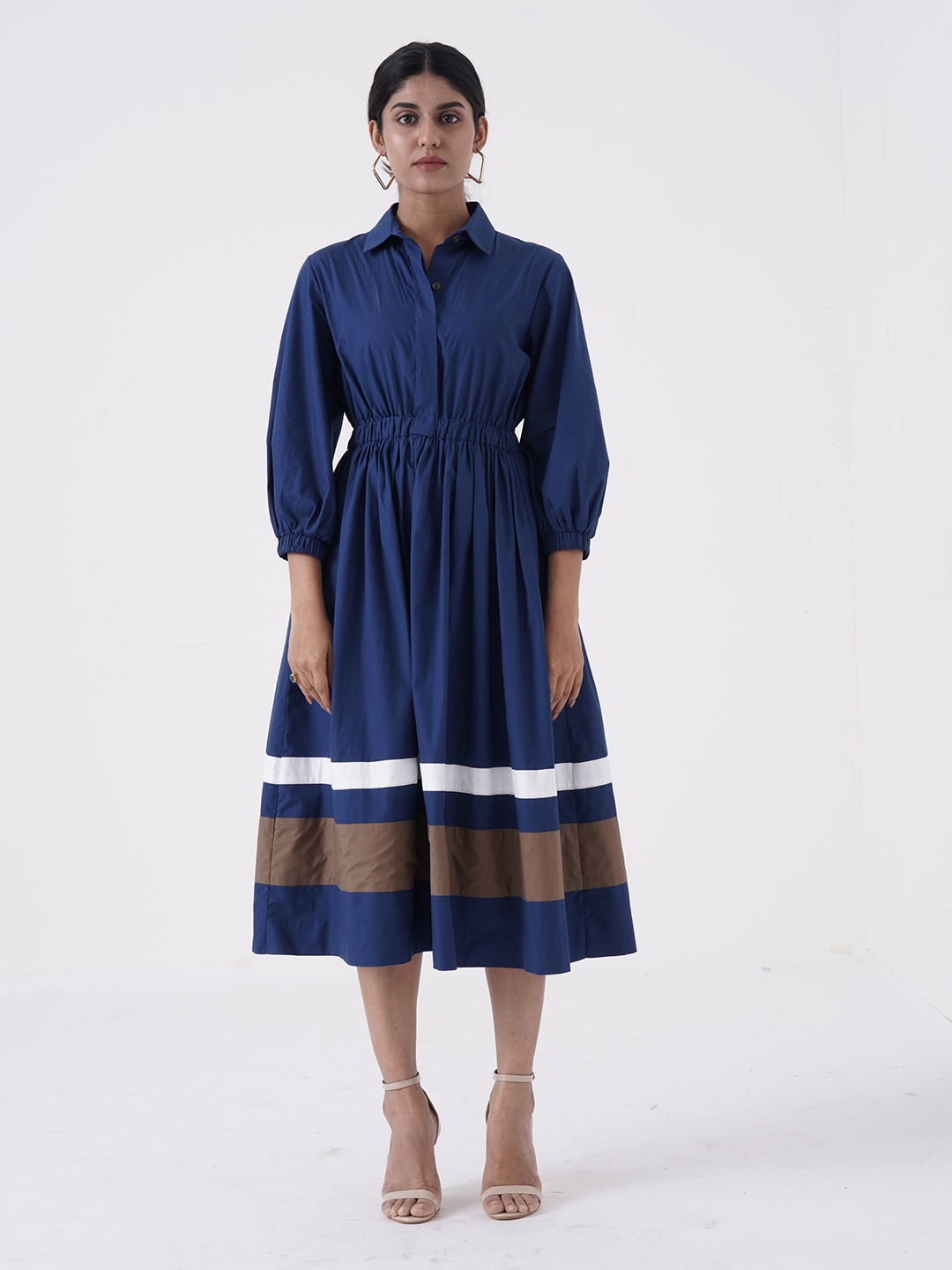 

the kaatn trail Striped Fit & Flare Midi Dress, Navy blue