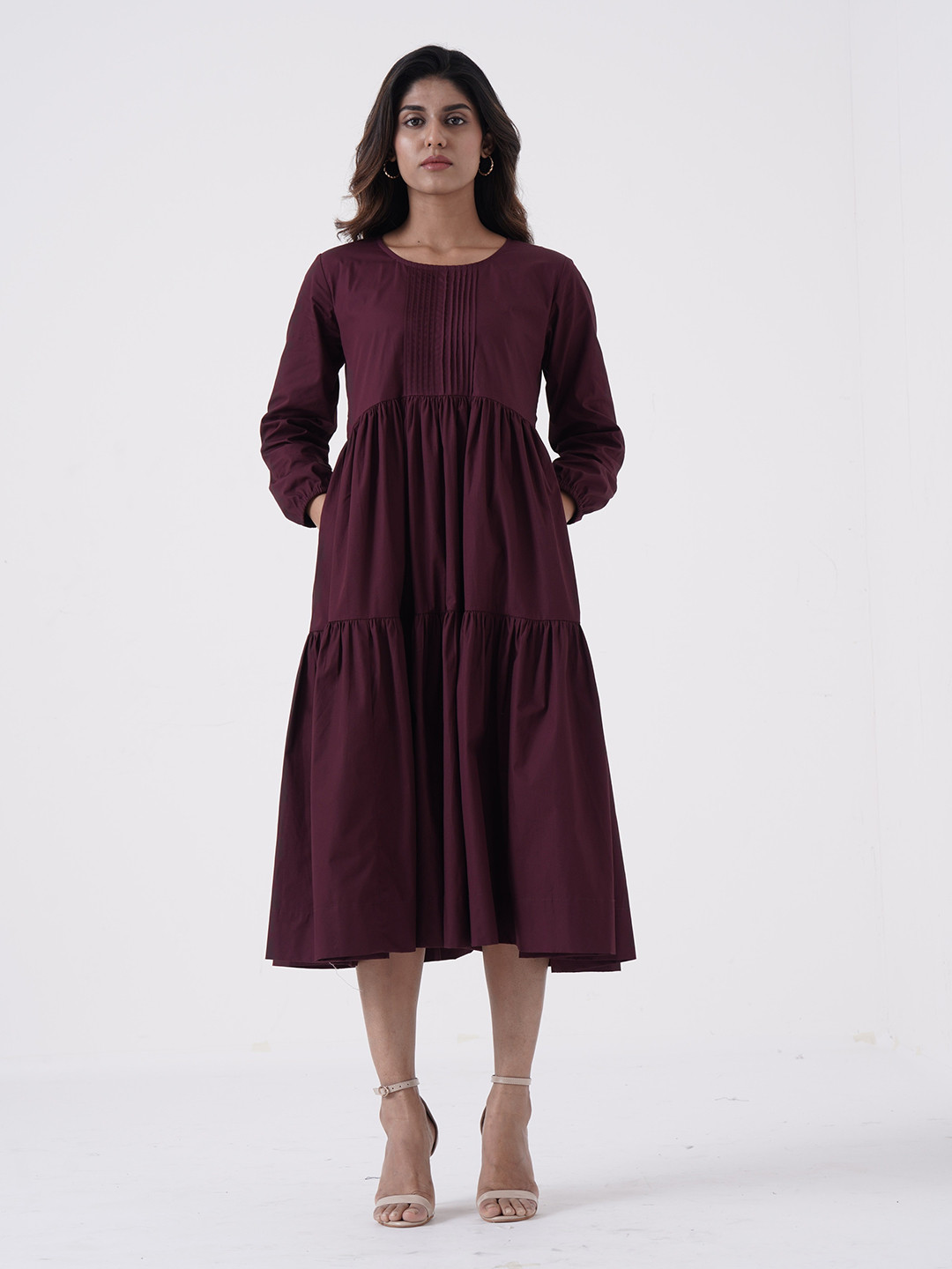

the kaatn trail Tiered Fit & Flare Midi Dress, Maroon