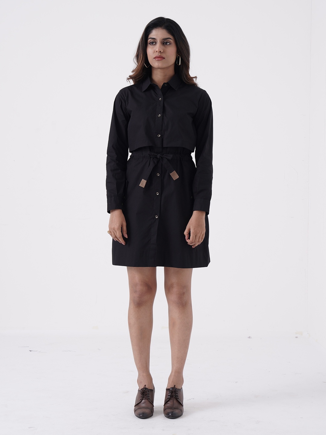 

the kaatn trail Cuffed Sleeves Shirt Dress, Black