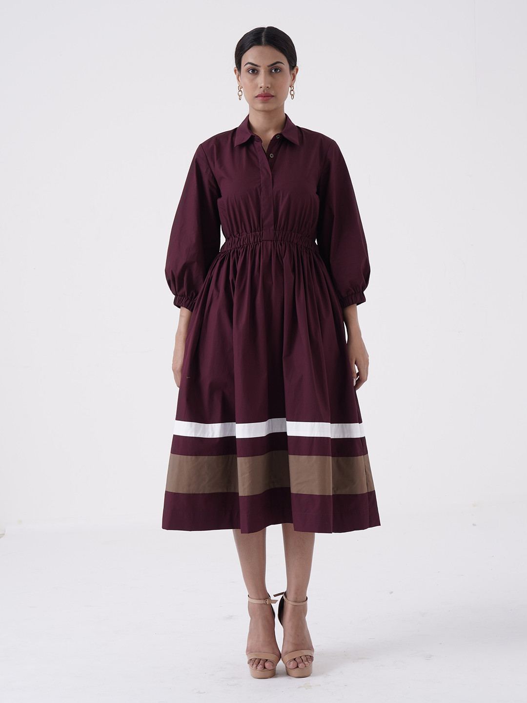 

the kaatn trail Striped Fit & Flare Midi Dress, Maroon