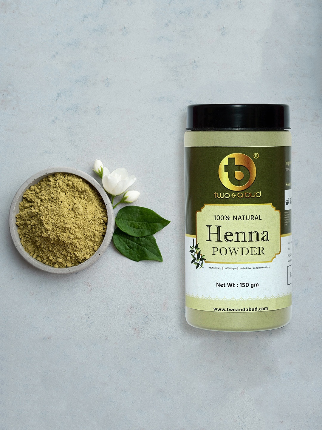 

Two & A Bud Set of 2 Natural Henna & Indigo Powder For Hair - 150g Each, Lime green