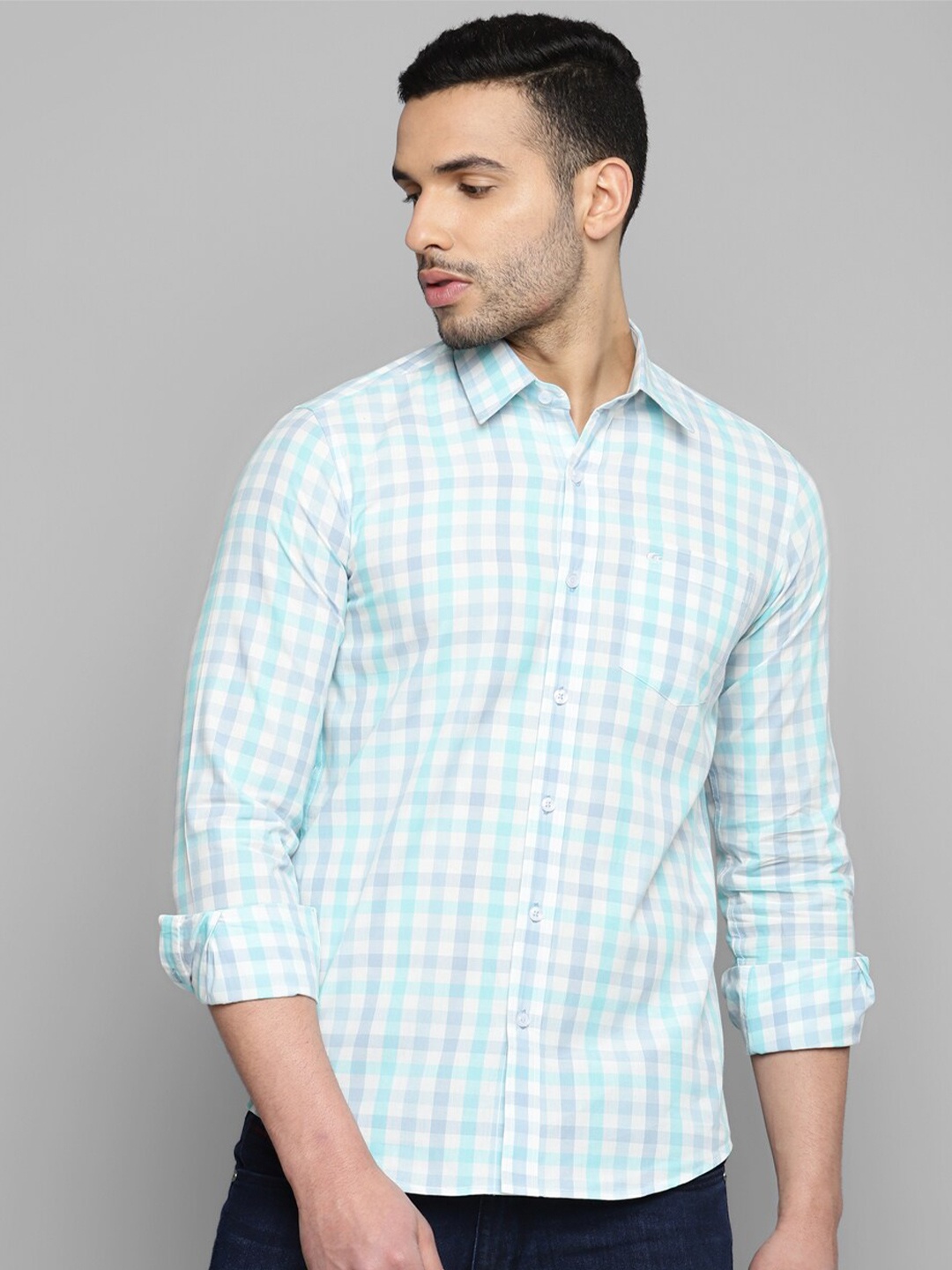 

Allen Cooper Grid Tattersall Checks Cotton Casual Shirt, Blue