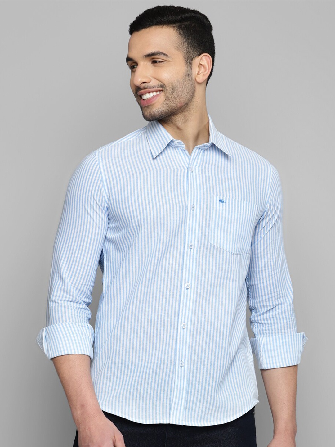 

Allen Cooper Men Striped Casual Cotton Shirt, White