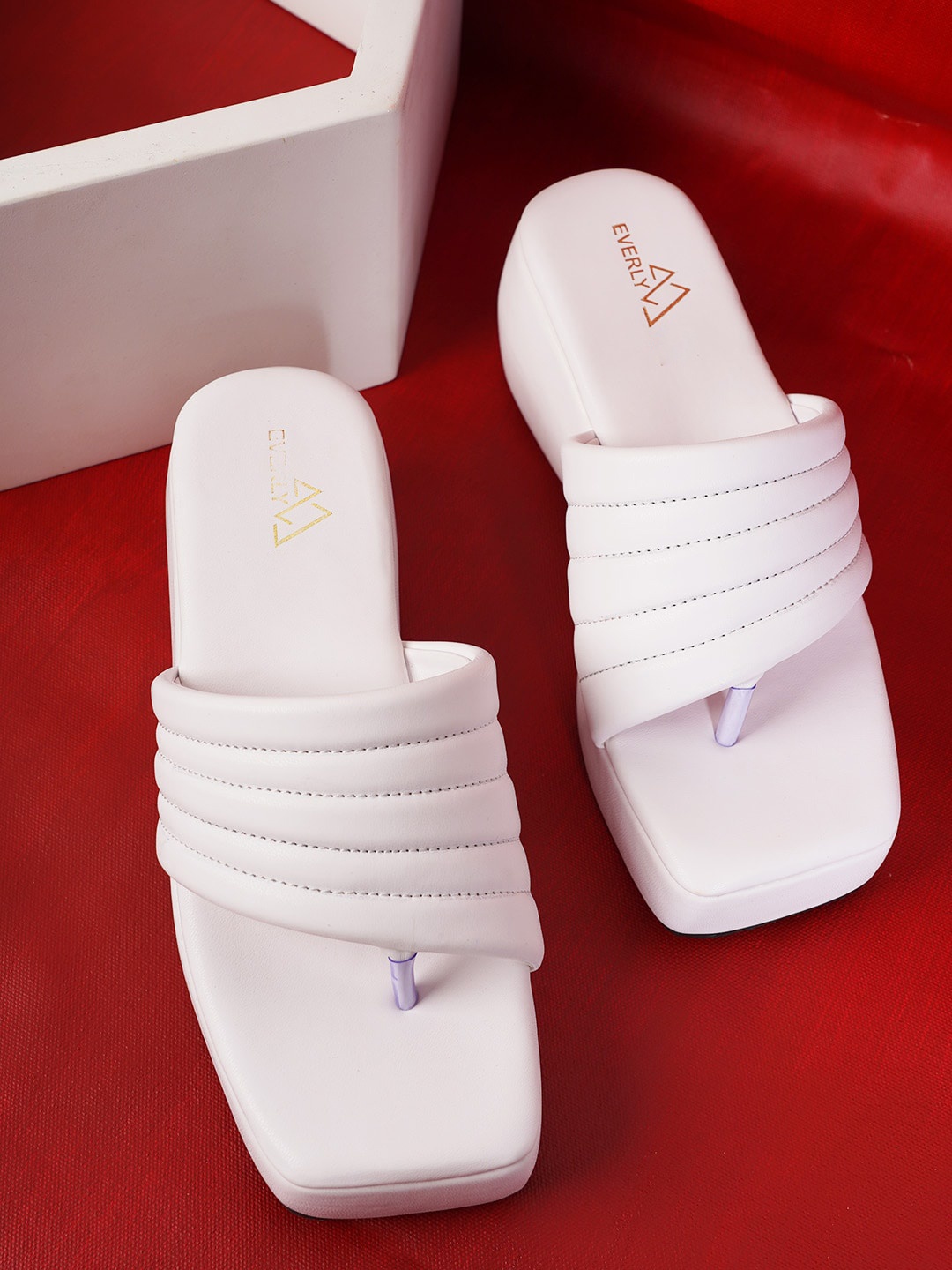 

EVERLY Women T-Straps Platform Heels, White