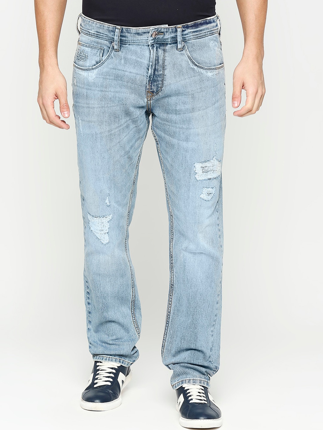 

SPYKAR Men Slim Fit Low-Rise Mildly Distressed Heavy Fade Stretchable Cotton Jeans, Blue