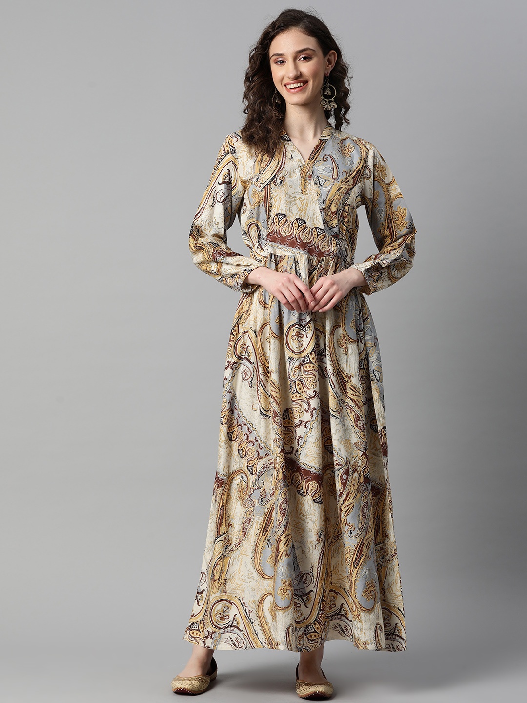 

Indibelle Paisley Print A-Line Maxi Dress, Beige