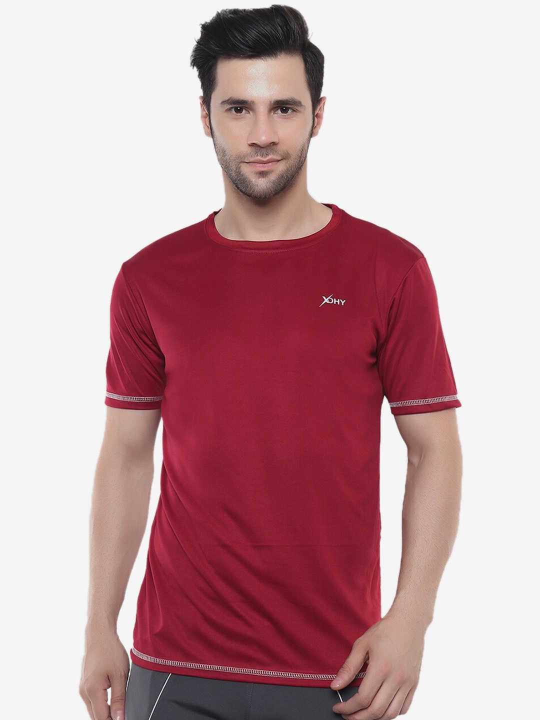 

Xohy Round Neck Short Sleeve Dry Fit Training Or Gym T-shirt, Maroon