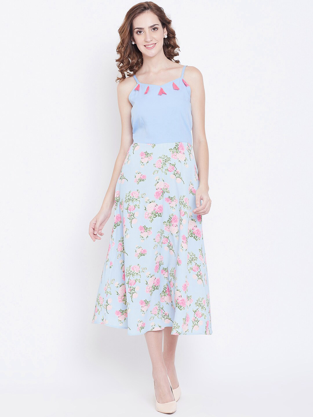

DODO & MOA Floral Printed Fit & Flare Midi Dress, Blue