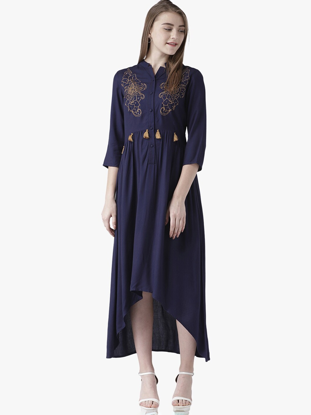 

DODO & MOA High-Low Midi A-line Dress, Navy blue