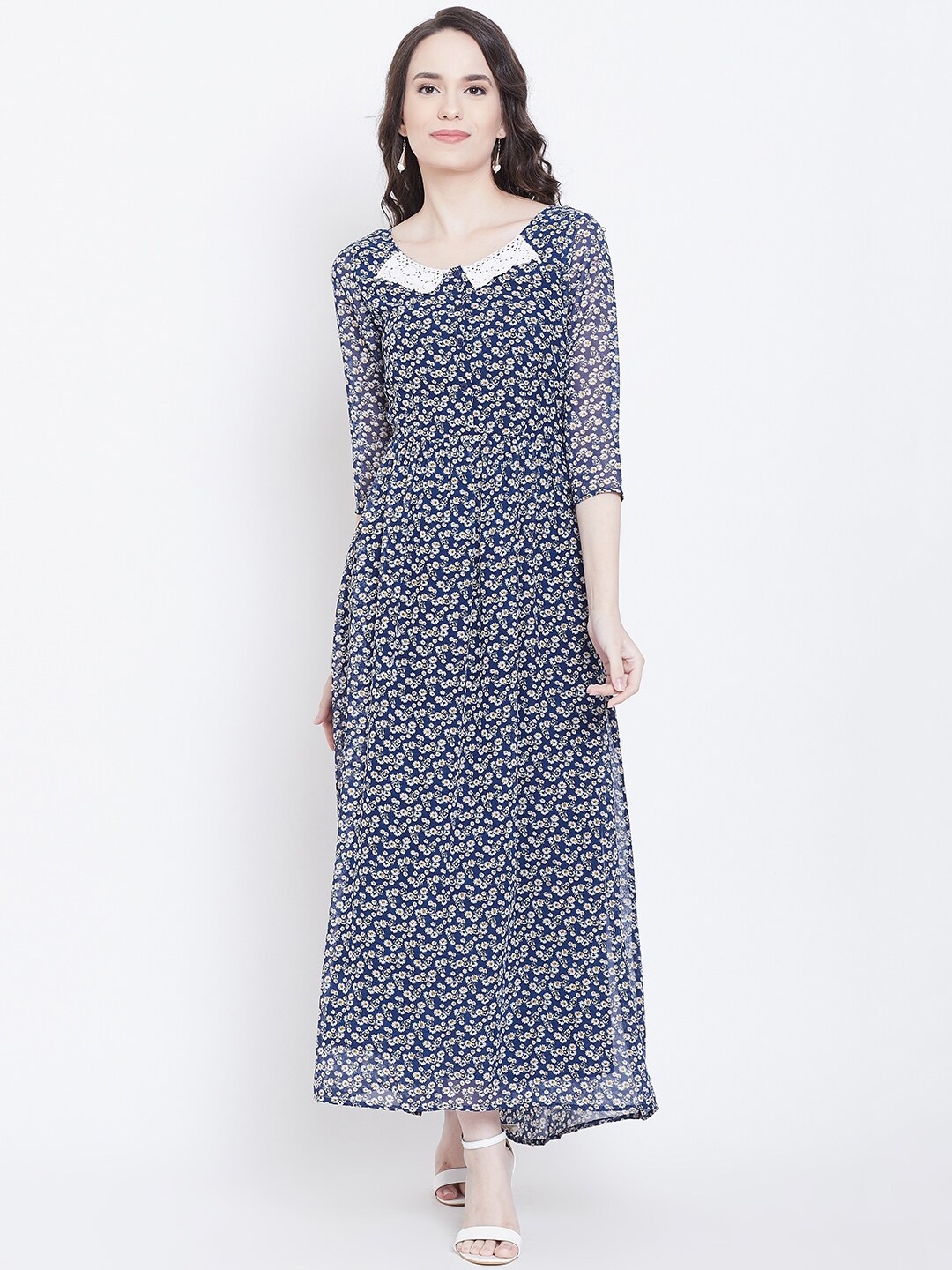 

DODO & MOA Floral Georgette Maxi Dress, Navy blue