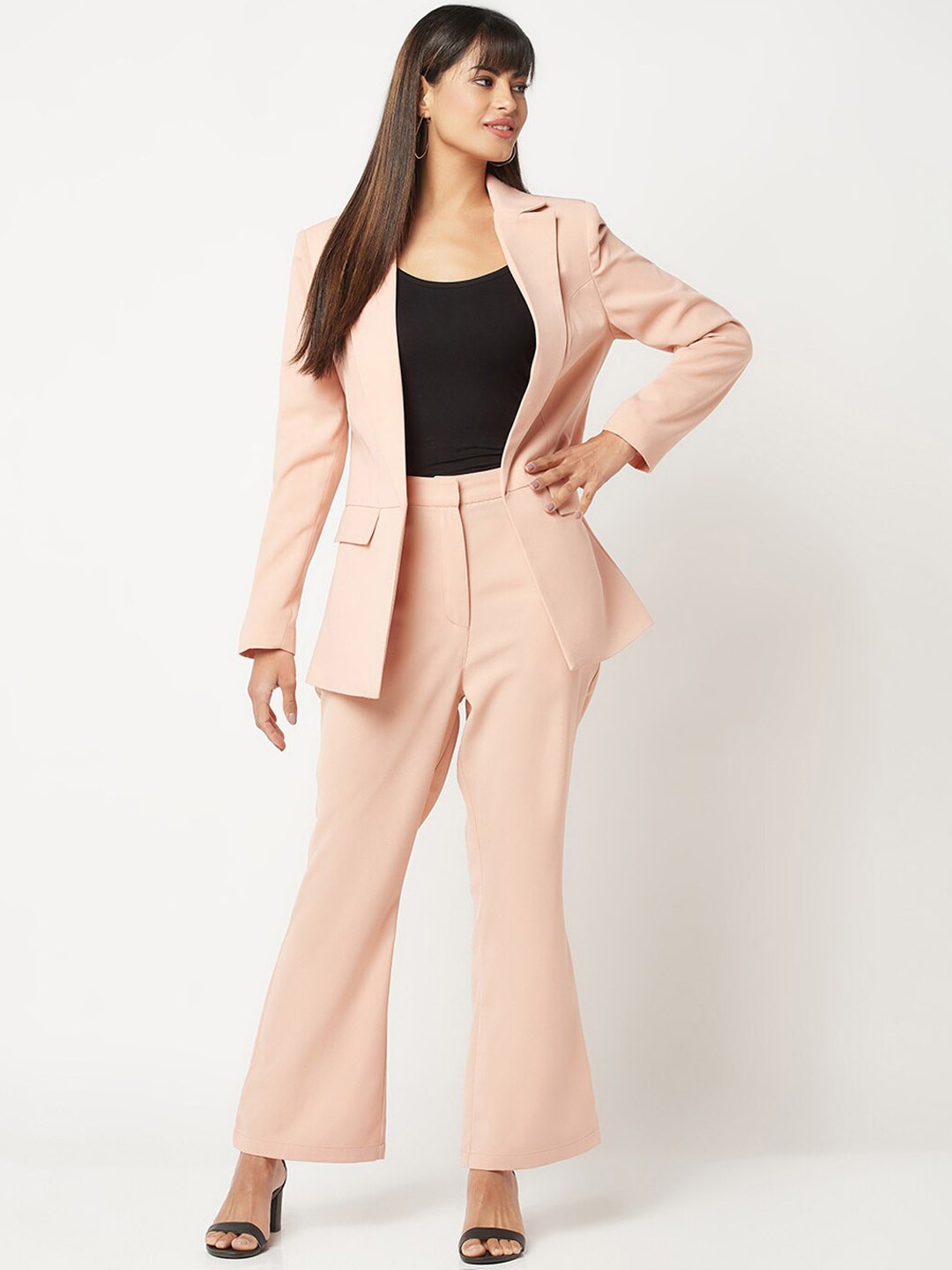 

HOUSE OF S Lapel Collar Long Sleeves Blazer with Trousers Co-Ord Set, Nude