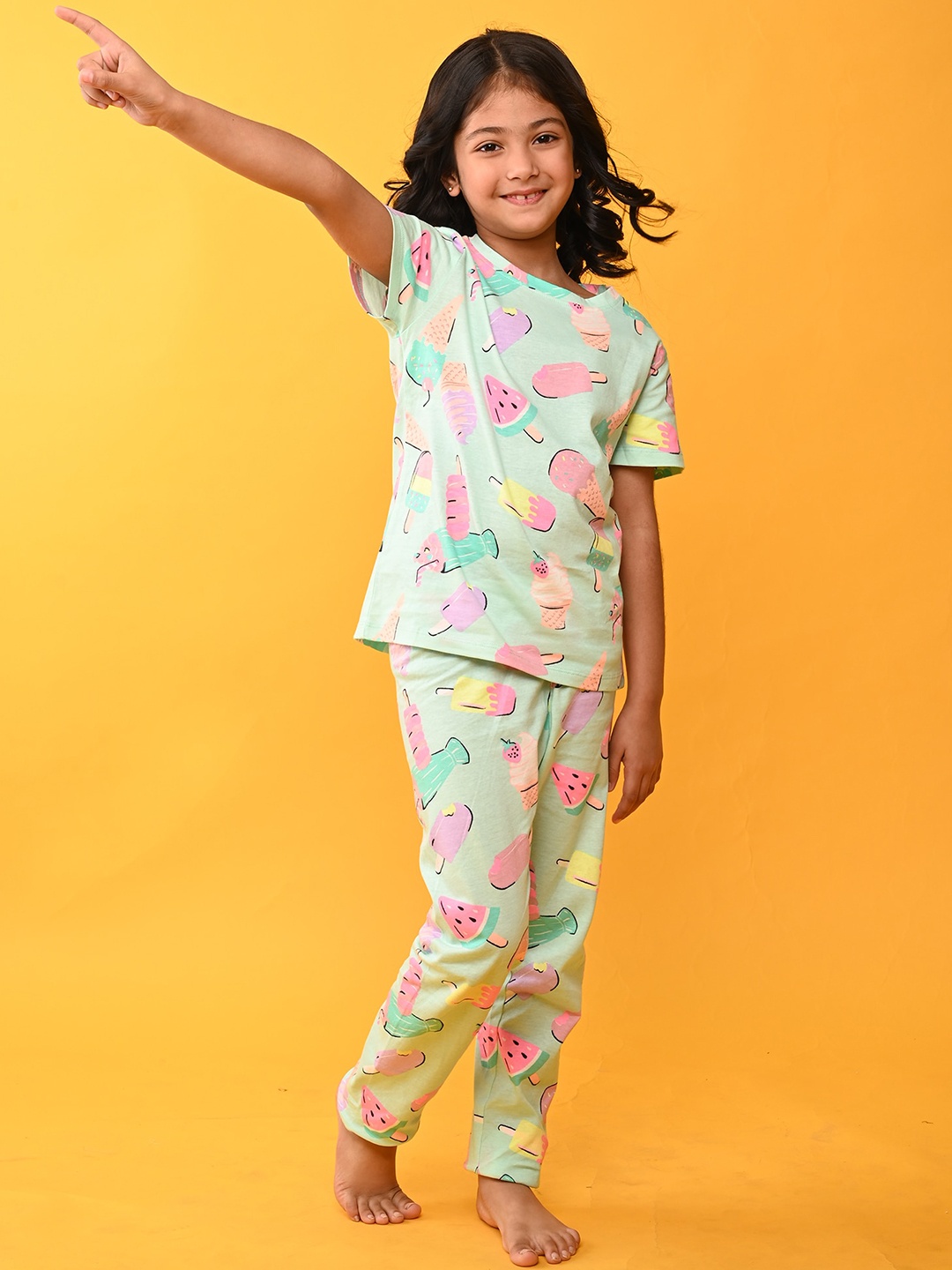 

Anthrilo Girls Conversational Printed Pure Cotton Night Suit, Sea green