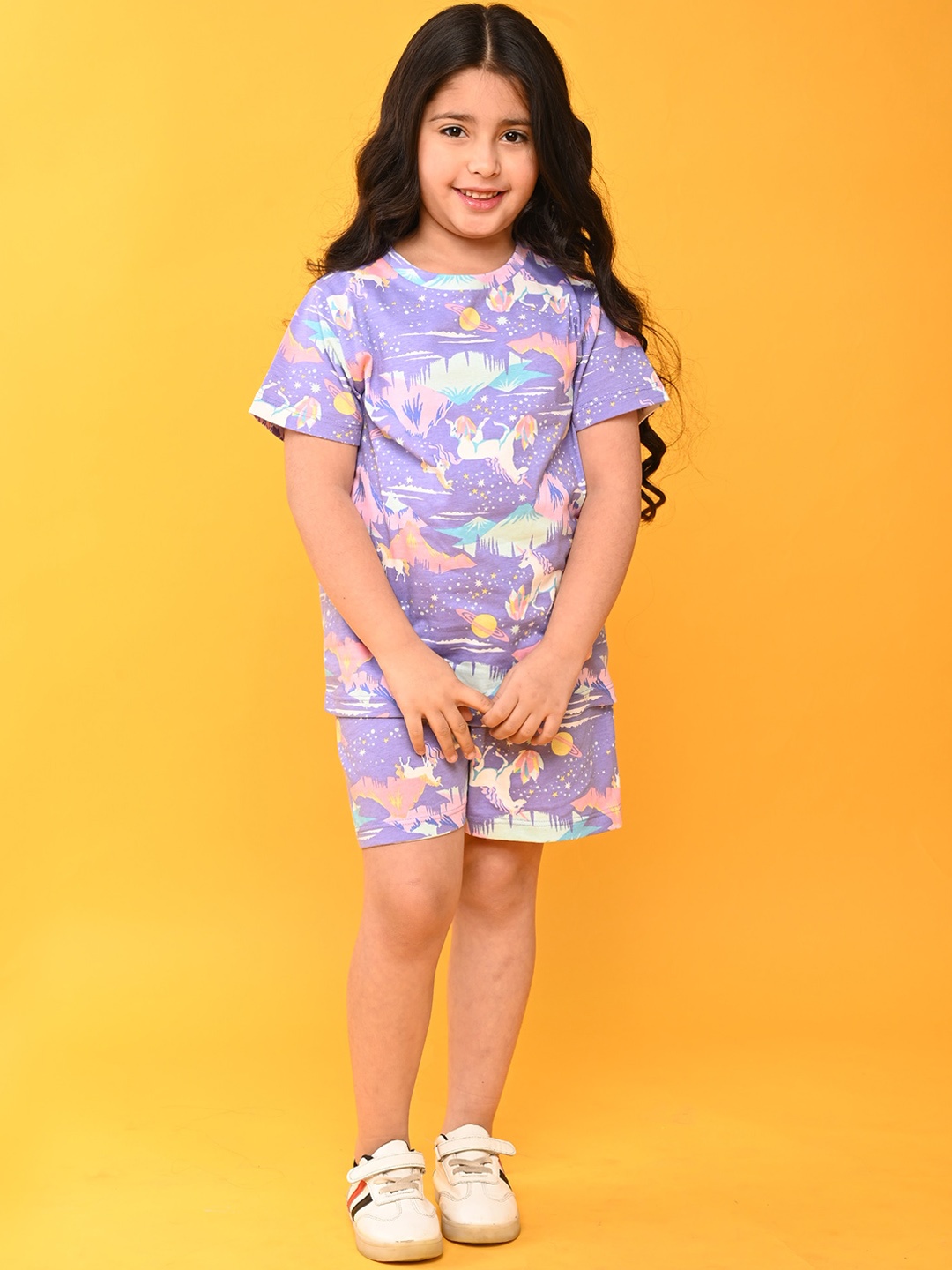 

Anthrilo Girls Conversational Printed Pure Cotton Night Suit, Purple