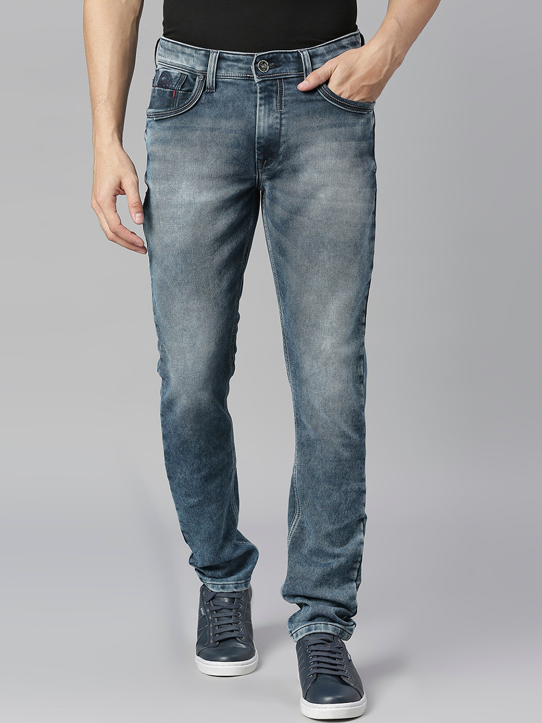 

ROCKING SWAMY Men Slim Fit Heavy Fade Stretchable Cotton Jeans, Blue
