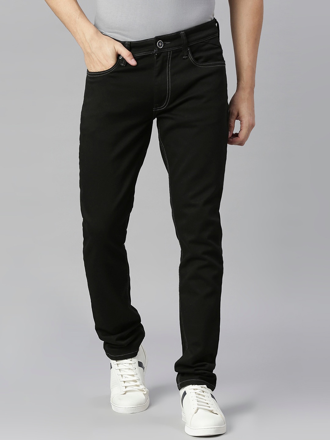 

ROCKING SWAMY Men Slim Fit Stretchable Cotton Jeans, Black