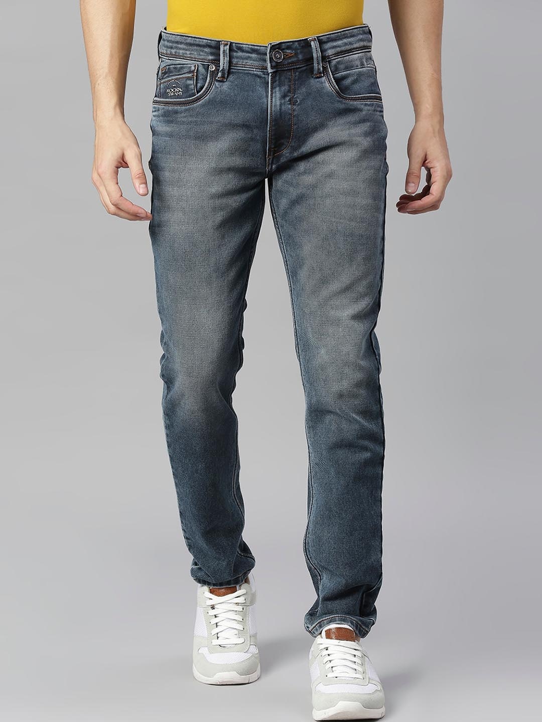 

ROCKING SWAMY Men Slim Fit Light Fade Stretchable Cotton Jeans, Blue