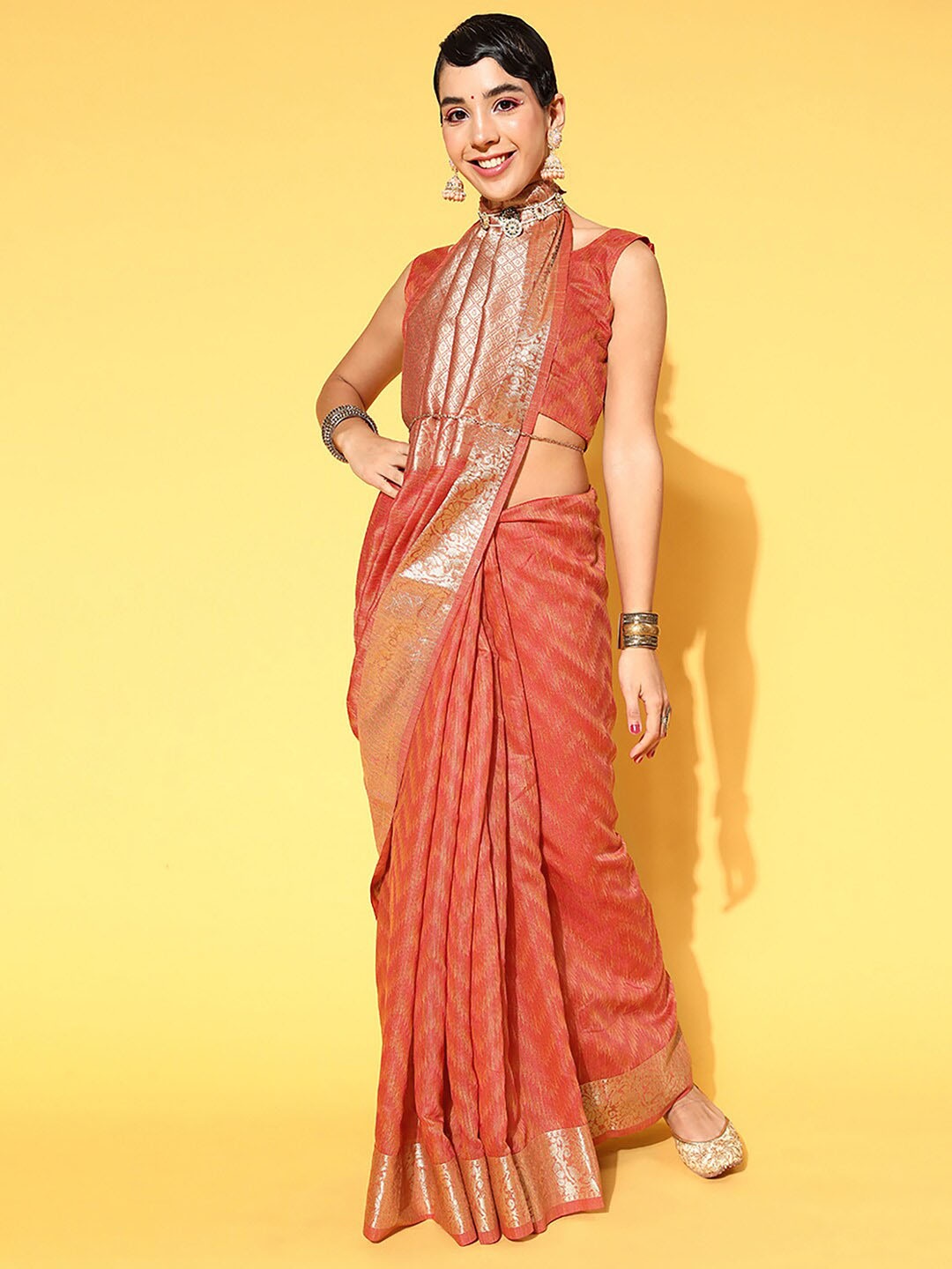 

Saree mall Silk Blend Banarasi Sarees, Rust