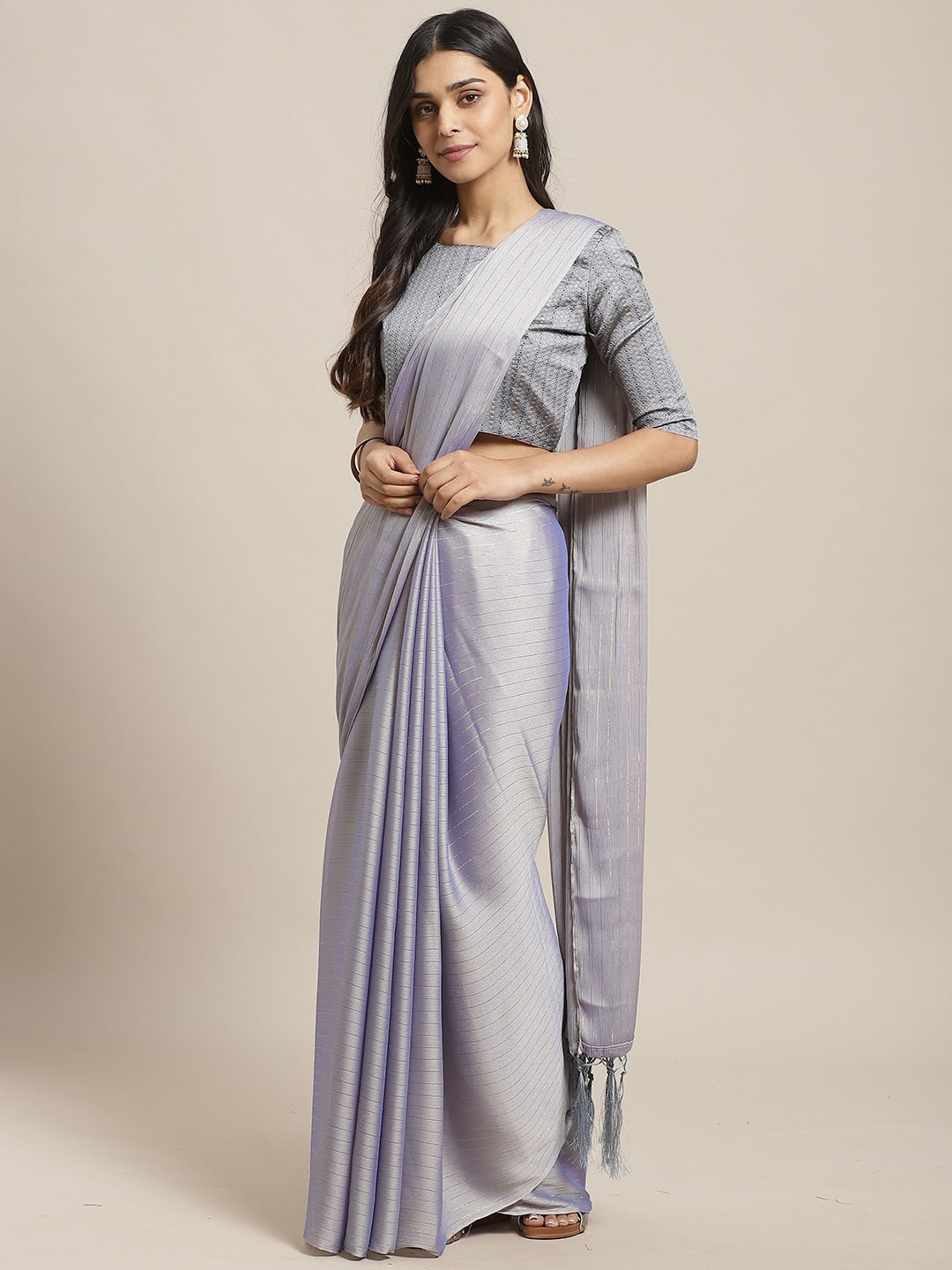 

Saree mall Striped Georgette Sarees, Purple