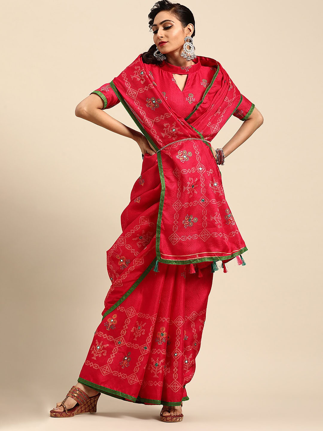 

Saree mall Floral Jute Silk Banarasi Sarees, Pink