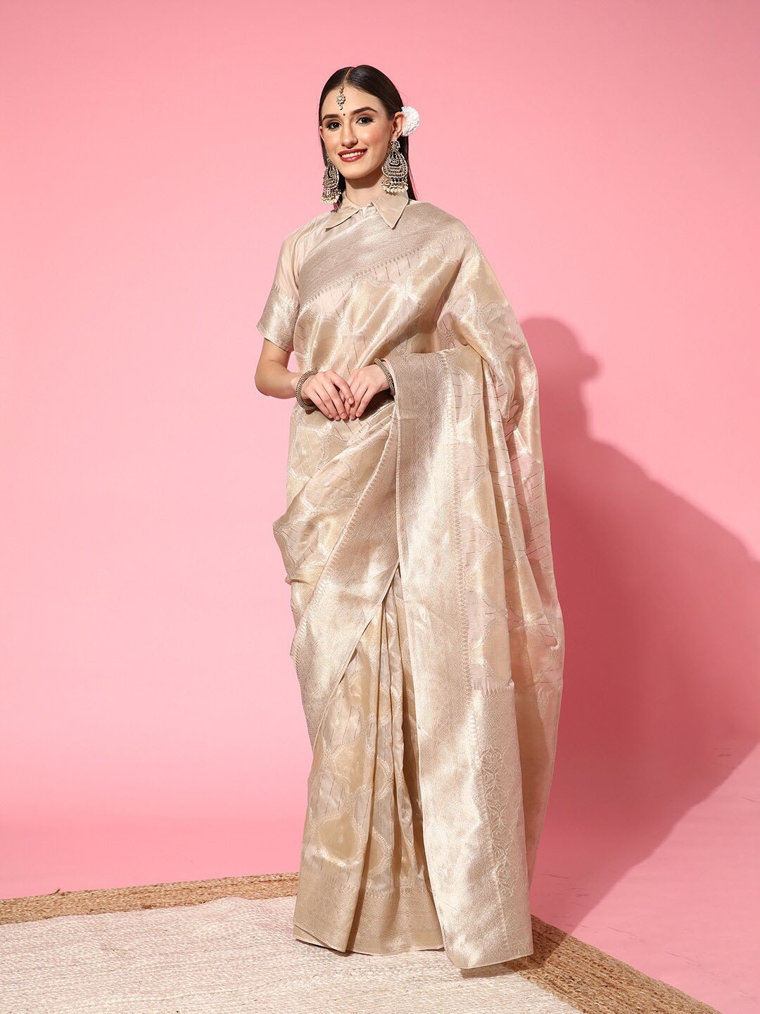 

Saree mall Ethnic Motifs Silk Blend Banarasi Sarees, Grey