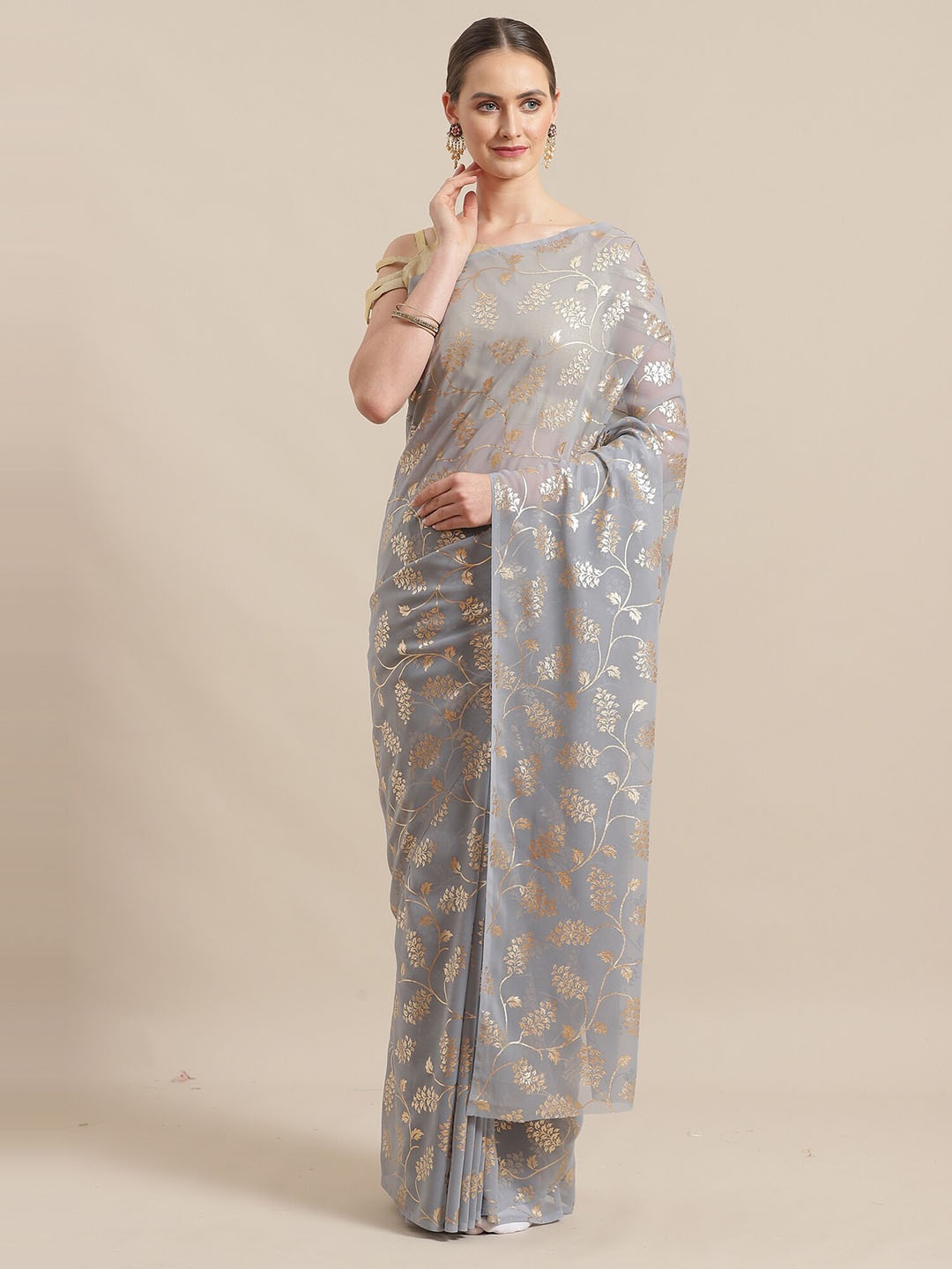 

Saree mall Floral Woven Design Sarees, Grey