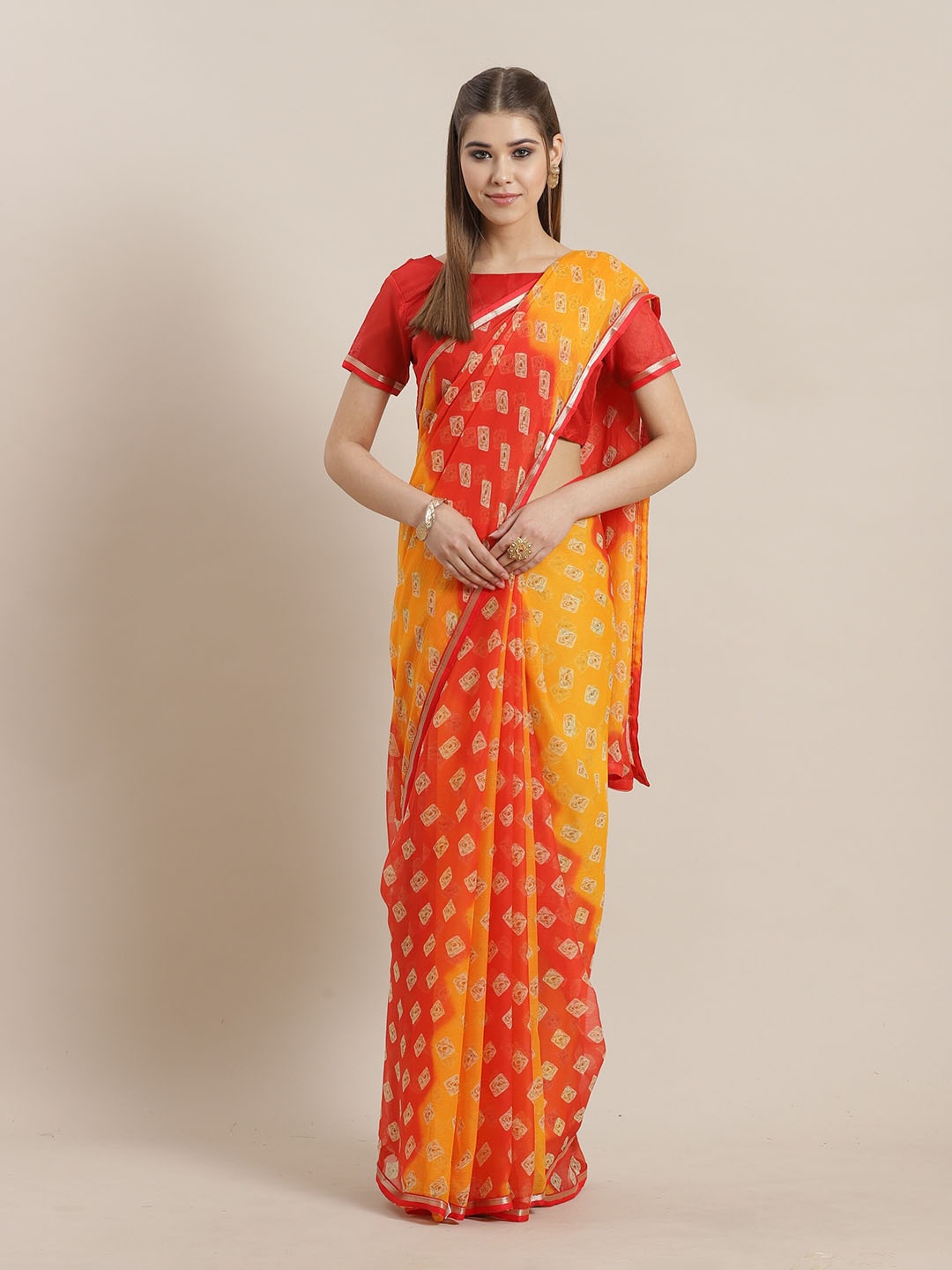 

Saree mall Abstract Printed Sarees, Orange