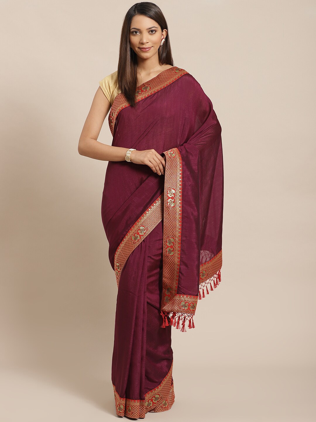 

Saree mall Magenta Silk Blend Sarees