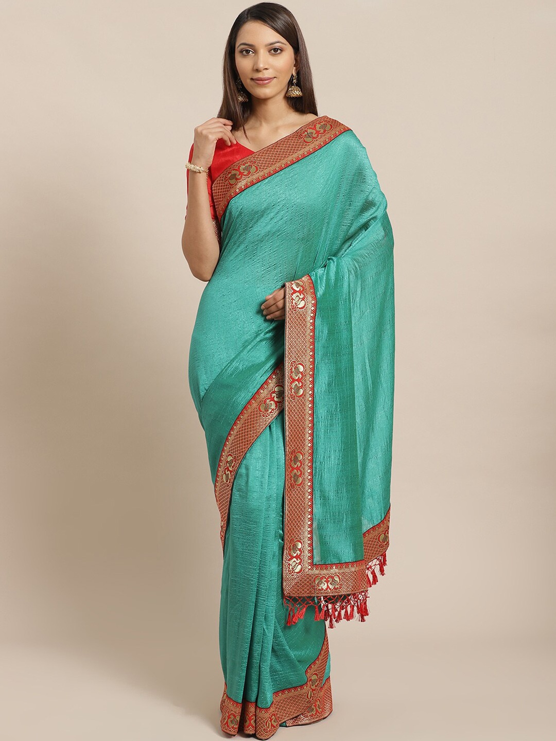 

Saree mall Embellished Bordered Silk Blend Sarees, Green