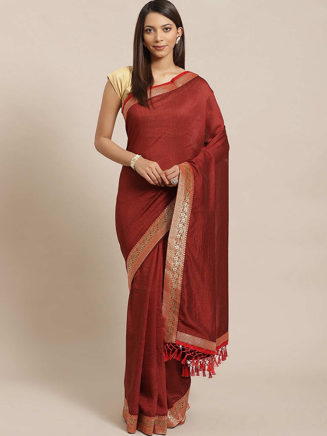 

Saree mall Embellished Bordered Silk Blend Sarees, Brown